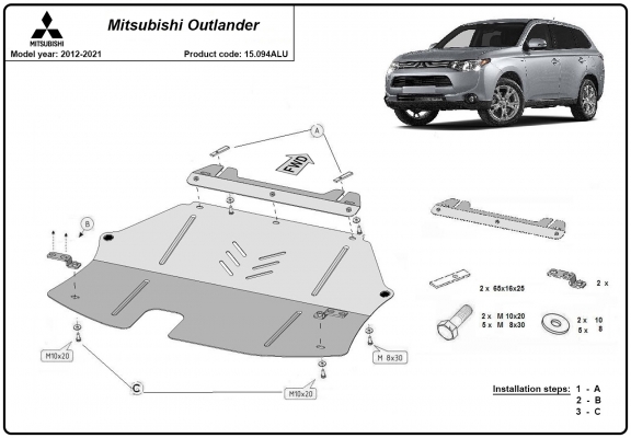 Motor  Beschermplaat voor Mitsubishi Outlander - Aluminium