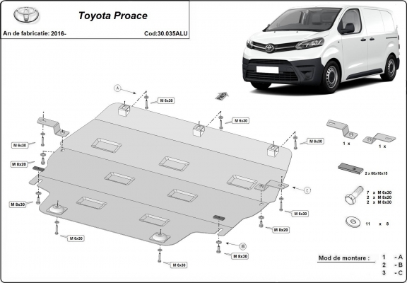 Motor en Versnellingsbak Beschermplaat voor Toyota Proace - Aluminium