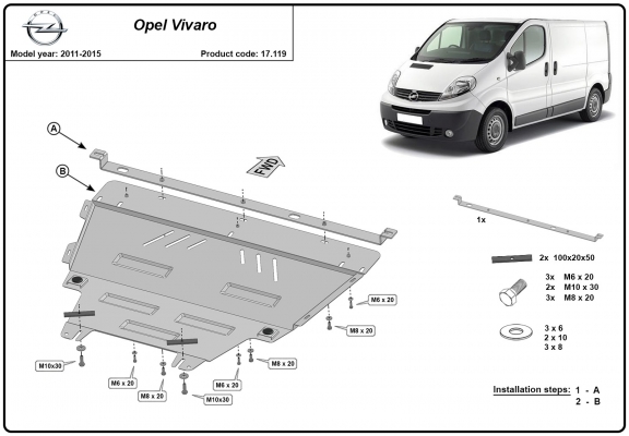 Motor, Versnellingsbak en Radiator Beschermplaat voor Opel Vivaro A (2011-2014)