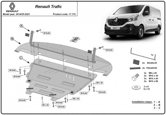 Motor, Versnellingsbak en Radiator Beschermplaat voor Renault Trafic 3