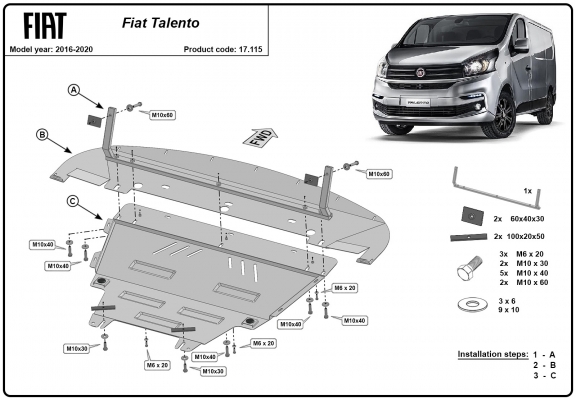 Motor, Versnellingsbak en Radiator Beschermplaat voor Fiat Talento