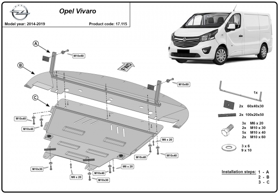 Motor, Versnellingsbak en Radiator Beschermplaat voor Opel Vivaro B