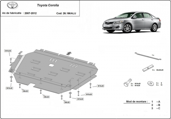 Motor, Versnellingsbak en Radiator aluminium Beschermplaat voor Toyota Corolla