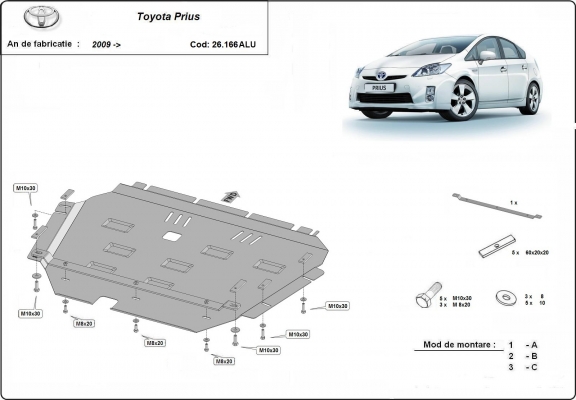 Motor, Versnellingsbak en Radiator aluminium Beschermplaat voor Toyota Prius