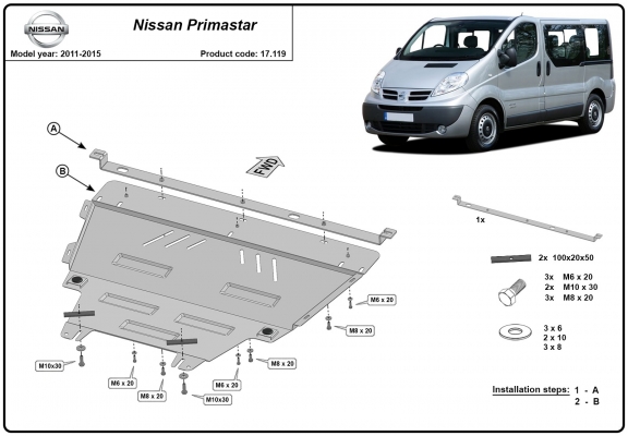 Motor, Versnellingsbak en Radiator Beschermplaat voor Nissan Primastar