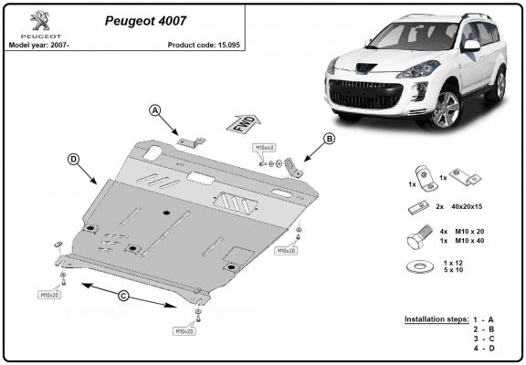 Motor, Versnellingsbak en Radiator Beschermplaat voor Peugeot 4007