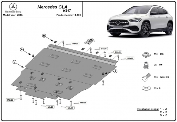 Motor, Versnellingsbak en Radiator Beschermplaat voor Mercedes GLA H247