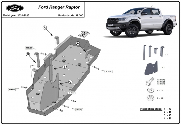Brandstoftank Beschermplaat voor Ford Ranger Raptor