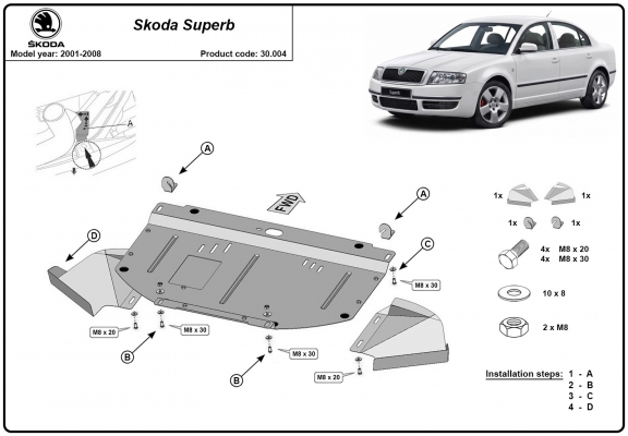 Motor en Radiator Beschermplaat voor Skoda Superb - 1,8 1,9 2,0 TDI