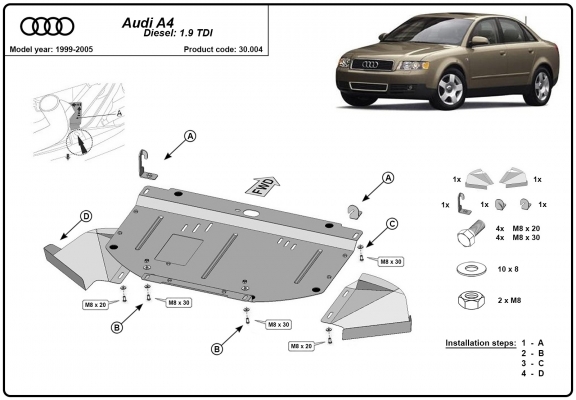 Motor en Radiator Beschermplaat voor Audi A4  B6, 1.9 Tdi