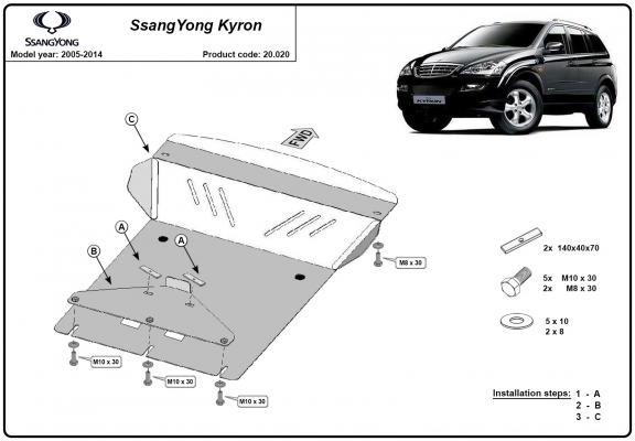 Motor en Radiator Beschermplaat voor SsangYong Kyron