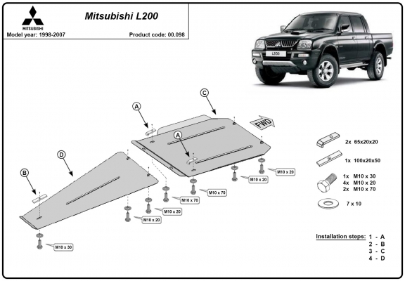 Versnellingsbak en Differentieel Beschermplaat voor Mitsubishi L 200 