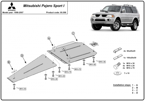 Versnellingsbak en Differentieel Beschermplaat voor Mitsubishi Pajero Sport 1