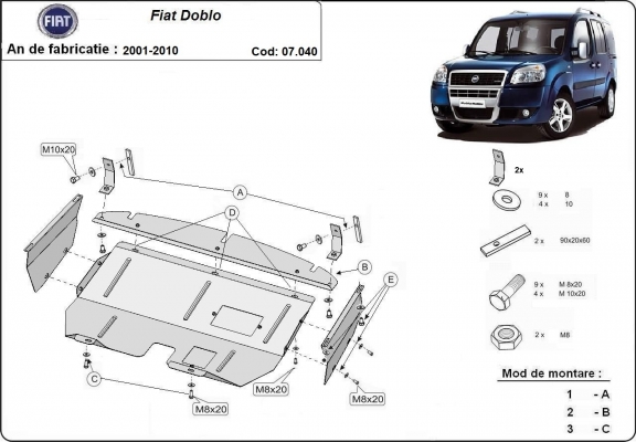 Motor, Versnellingsbak en Radiator Beschermplaat voor Fiat Doblo