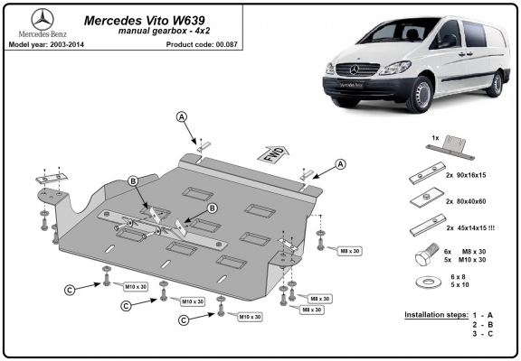 Versnellingsbak Beschermplaat voor Mercedes Vito W639 - 2.2 D 4x2
