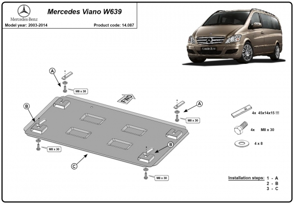 Motor, Versnellingsbak en Radiator Beschermplaat voor Mercedes Viano W639 - 2.2 D 4x2, 4x4