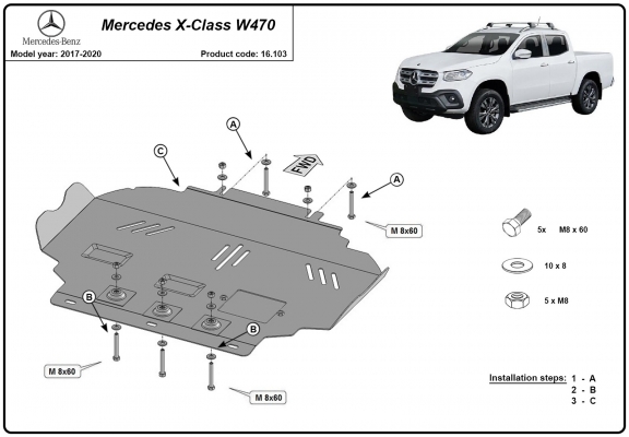Motor, Versnellingsbak en Radiator Beschermplaat voor Mercedes X-Class W470