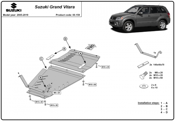 Versnellingsbak en tussenbak Beschermplaat voor Suzuki Grand Vitara 2
